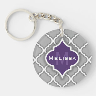 Stylish Purple and Grey Moroccan Tile Pattern Key Ring