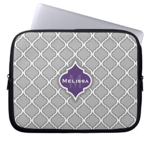 Stylish Purple and Grey Moroccan Tile Pattern Laptop Sleeve