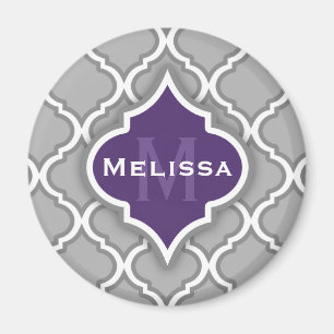 Stylish Purple and Grey Moroccan Tile Pattern Magnet