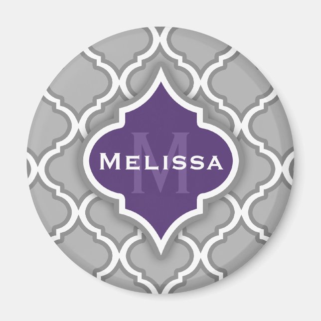 Stylish Purple and Grey Moroccan Tile Pattern Magnet (Front)