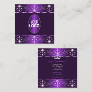 Stylish Purple and Lilac Ornate Ornaments add Logo Square Business Card
