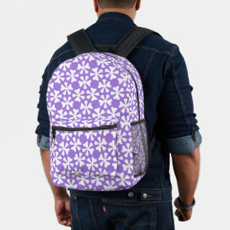 Stylish Purple and White Geometric Floral Pattern Printed Backpack