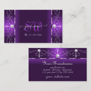 Stylish Purple and White Squiggled Jewels Monogram Business Card