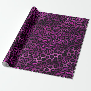 Stylish Purple & Black Foil Leopard Spots Safari Wrapping Paper