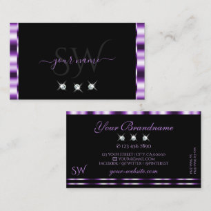 Stylish Purple Black Sparkling Diamonds Initials Business Card