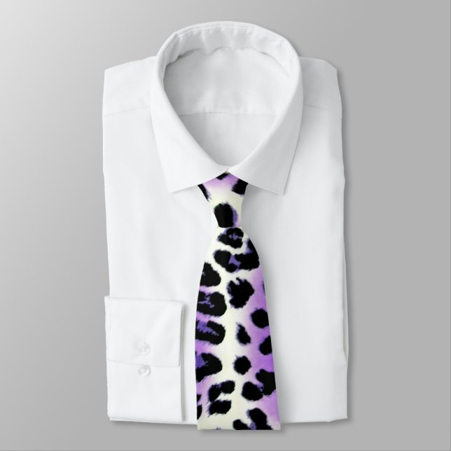 Stylish Purple Black White Leopard Animal Print  Tie (Tied)