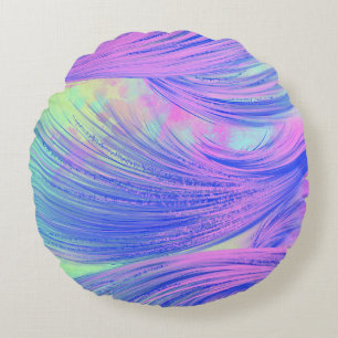 Stylish purple blue Abstract Feathers Round Cushion