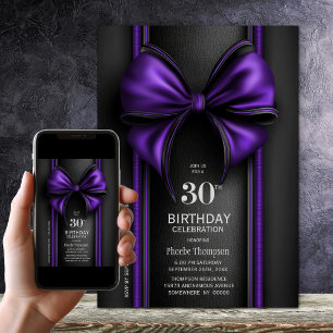 Stylish Purple Bow 30th Birthday Party Invitation