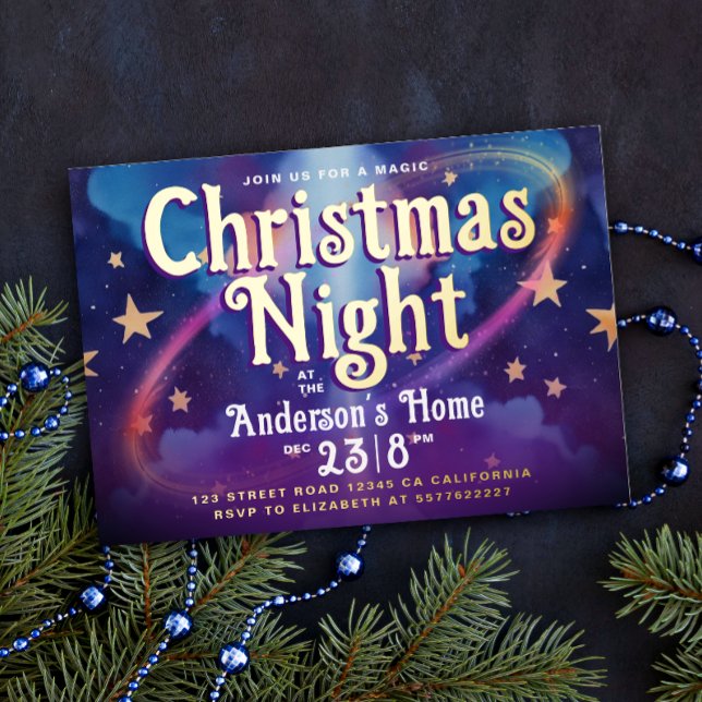 Stylish Purple Christmas Night Stars Foil Holiday Card (Creator Uploaded)