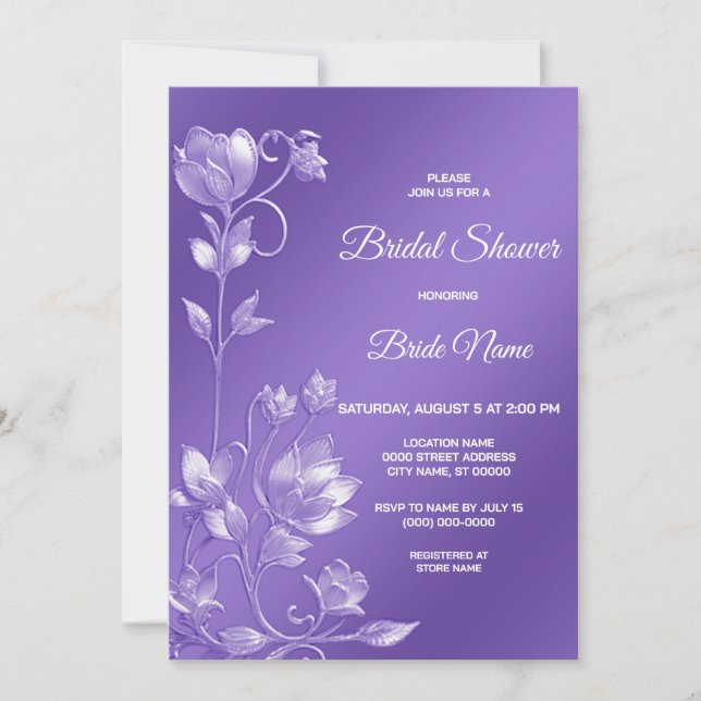 Stylish Purple Floral Bridal Shower Invitation (Front)