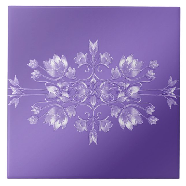 Stylish Purple Floral Ceramic Tile (Front)
