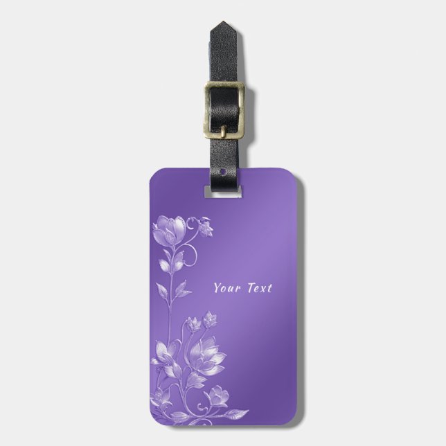 Stylish Purple Floral Luggage Tag (Front Vertical)