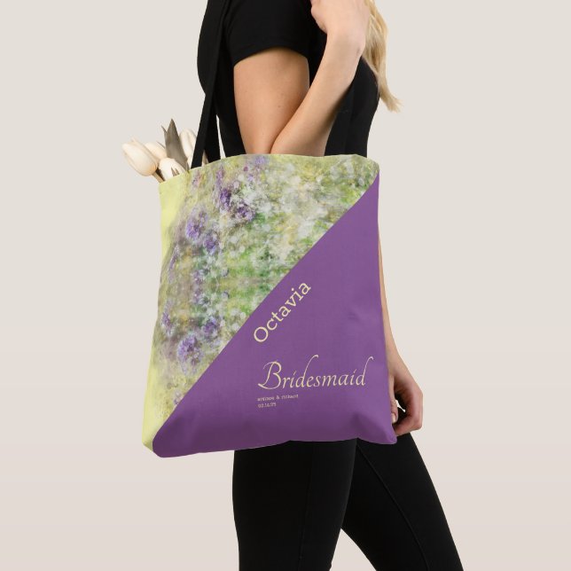 Stylish Purple Floral  Tote Bag (Close Up)