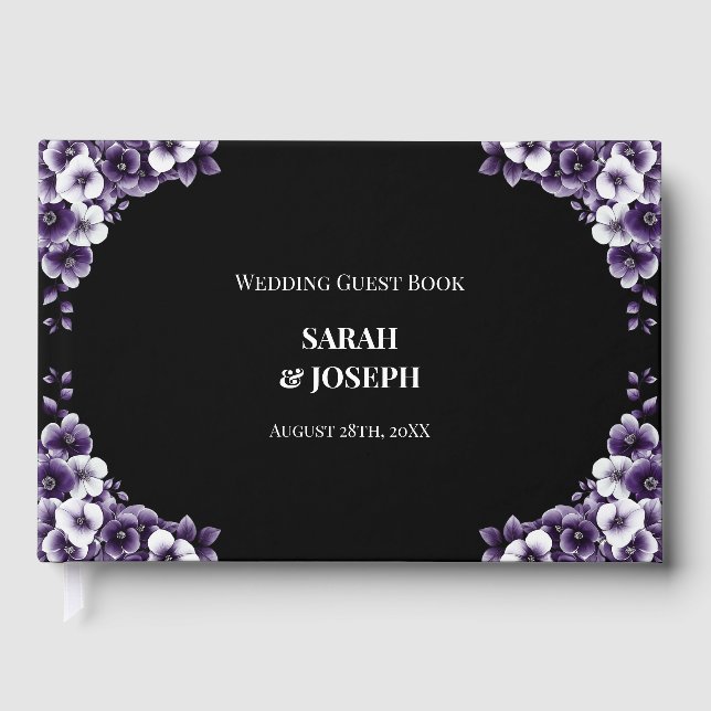 Stylish Purple Floral Wedding Guest Book (Front)