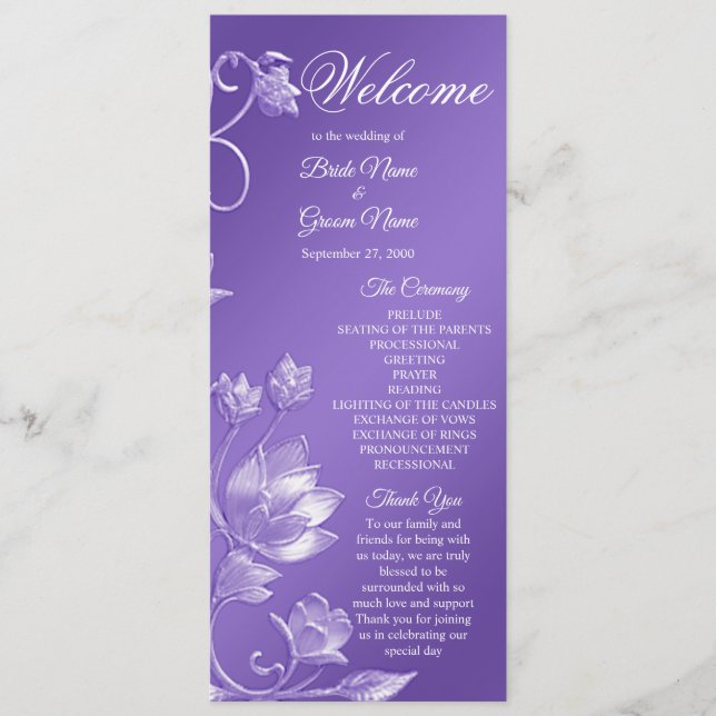  Stylish Purple Floral Wedding Program Programme (Front)