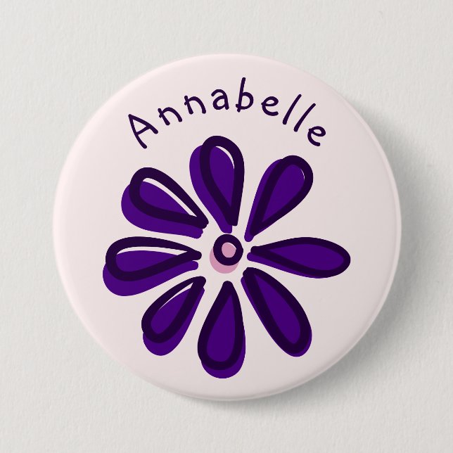 Stylish Purple Flower Doodle Your Name 7.5 Cm Round Badge (Front)