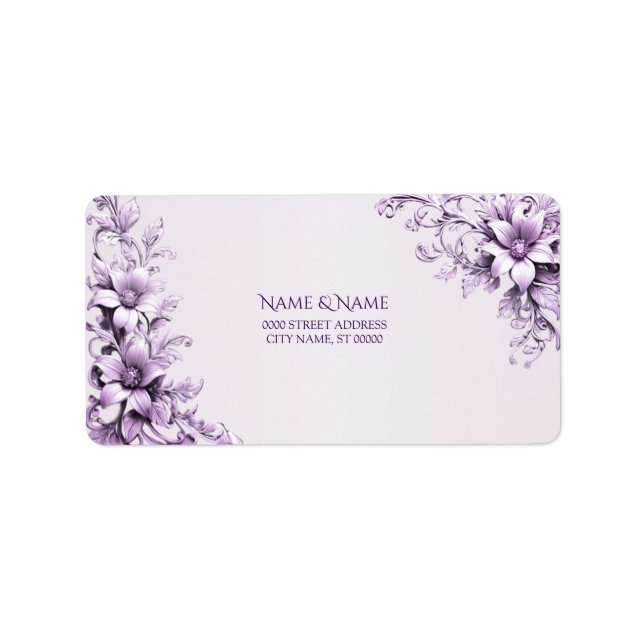 Stylish Purple Flowers Address Label (Front)