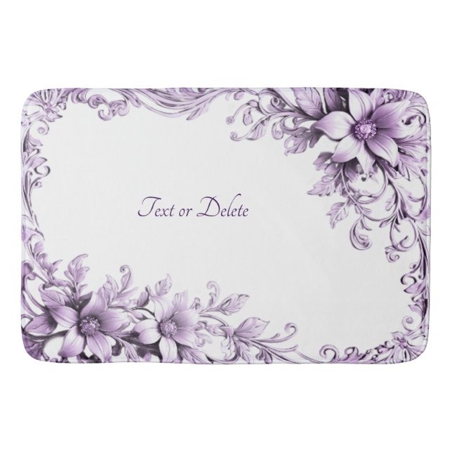 Stylish Purple Flowers Bath Mat (Front)