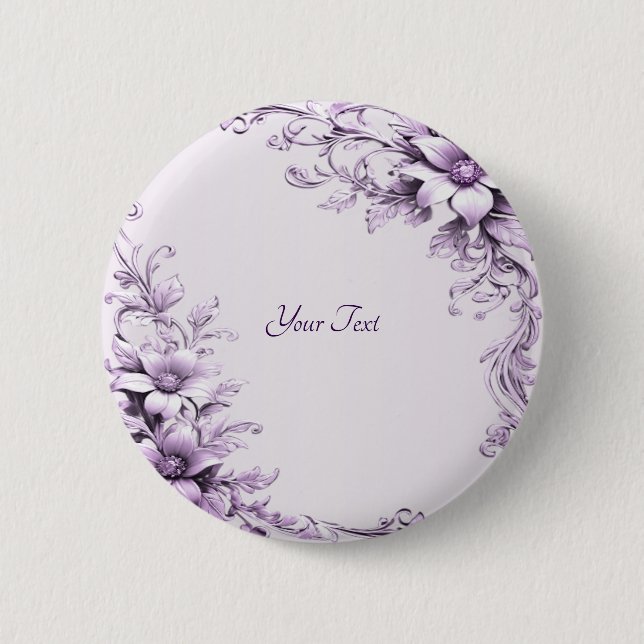 Stylish Purple Flowers Button (Front)