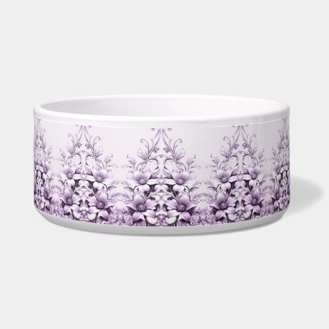 Stylish Purple Flowers Ceramic Pet Bowl (Front)