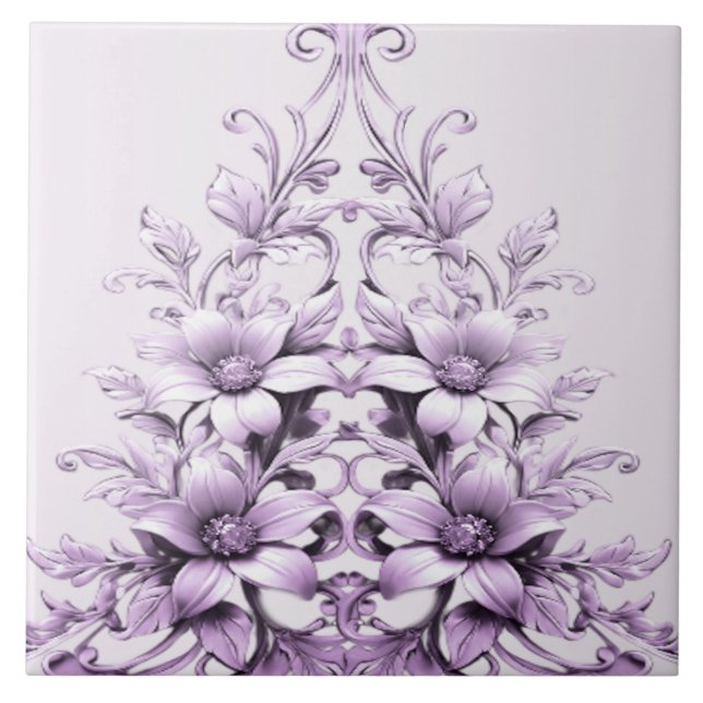 Stylish Purple Flowers Ceramic Tile (Front)