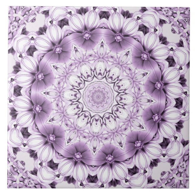 Stylish Purple Flowers Ceramic Tile (Front)