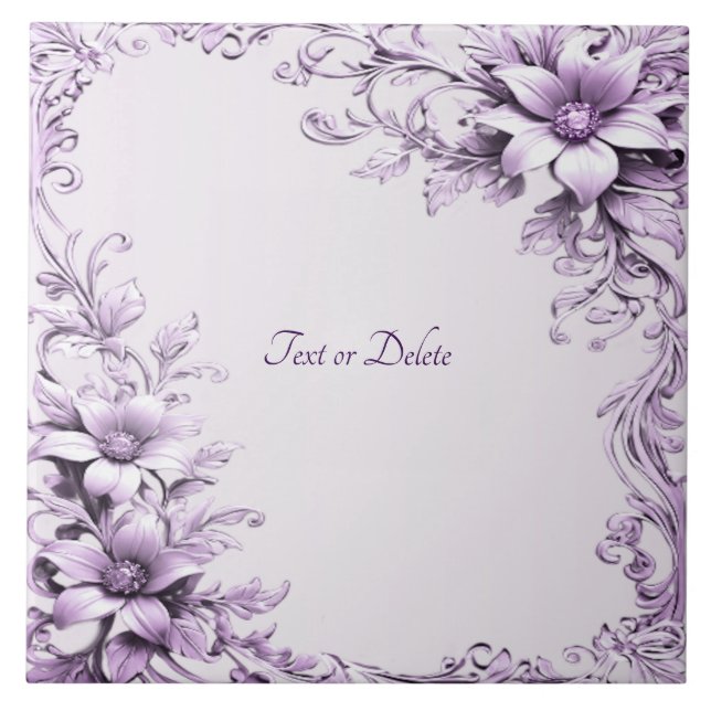 Stylish Purple Flowers Ceramic Tile (Front)