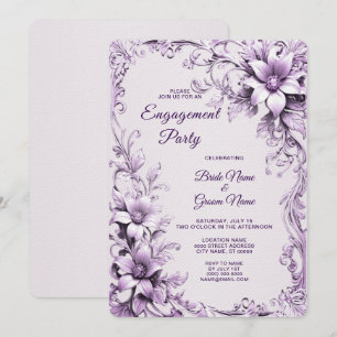 Stylish Purple Flowers Engagement Invitation