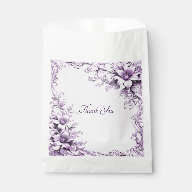 Stylish Purple Flowers Favour Bag (Front)