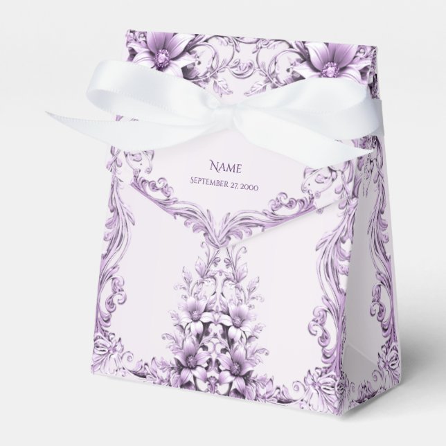 Stylish Purple Flowers Favour Box (Front Side)