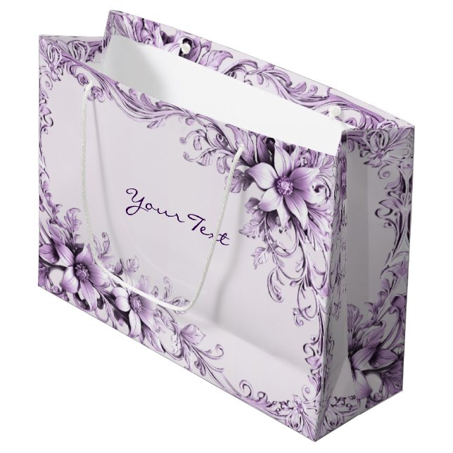 Stylish Purple Flowers Gift Bag (Front Angled)