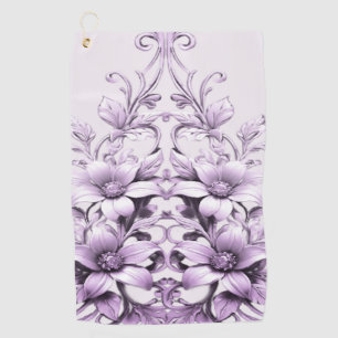 Stylish Purple Flowers Golf Towel
