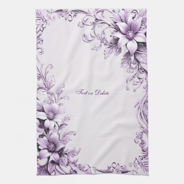 Stylish Purple Flowers Kitchen Towel (Vertical)