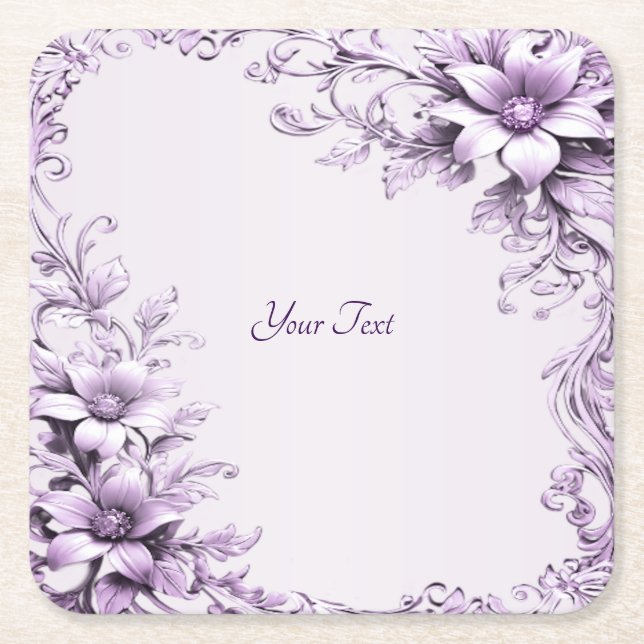 Stylish Purple Flowers Paper Coaster (Front)