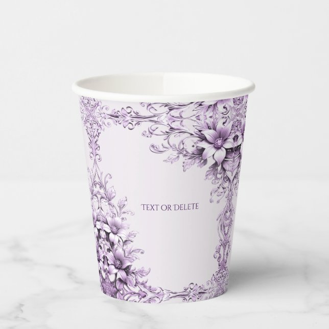 Stylish Purple Flowers Paper cup (Left)