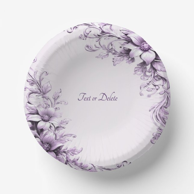 Stylish Purple Flowers Paper Plate (Front)