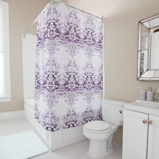 Stylish Purple Flowers Shower Curtain (In Situ)