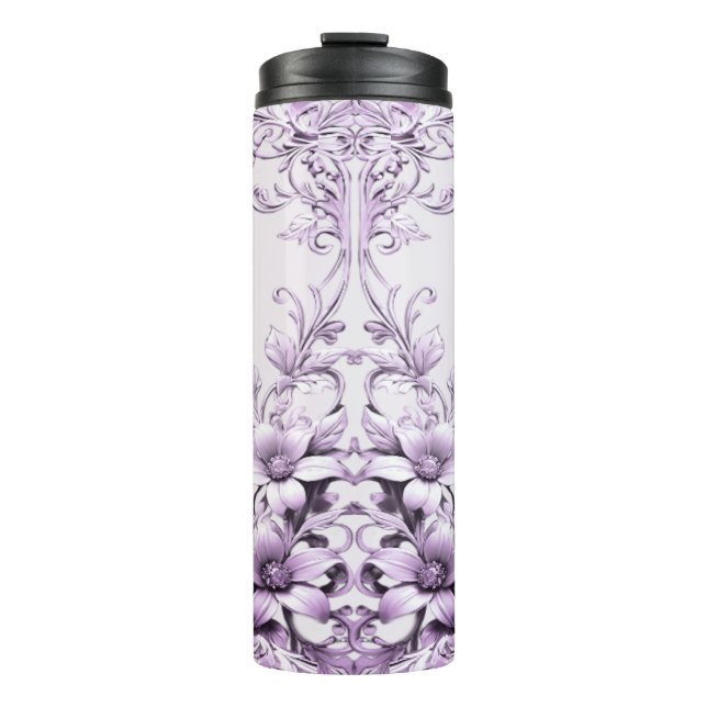 Stylish Purple Flowers Thermal Tumbler (Front)