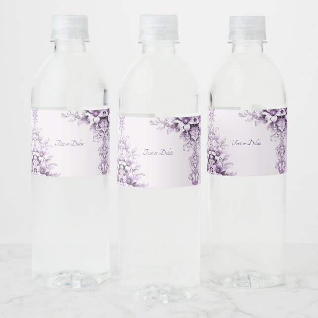 Stylish Purple Flowers Water Bottle Label (Bottles)
