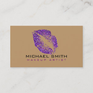 Stylish Purple Glitter Lips Makeup Artist #10 Business Card