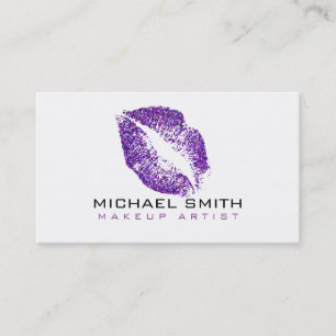 Stylish Purple Glitter Lips Makeup Artist #2 Business Card