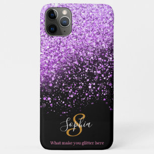 Stylish Purple Glitter Personalised Monogram iPhone 11 Pro Max Case