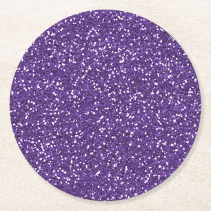 Stylish Purple Glitter Round Paper Coaster