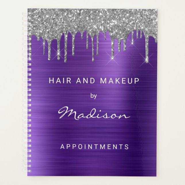 Stylish Purple Glitter Stylist Business Planner (Front)