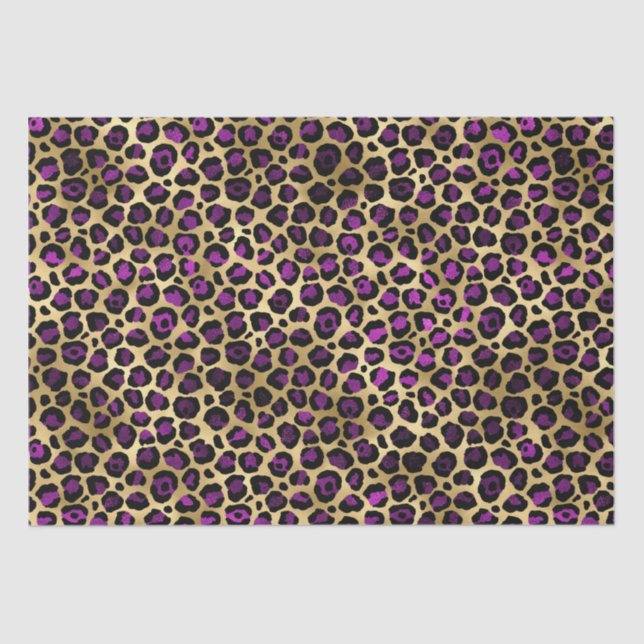 Stylish Purple & Gold Foil Leopard Spots Safari Tissue Paper (Front)