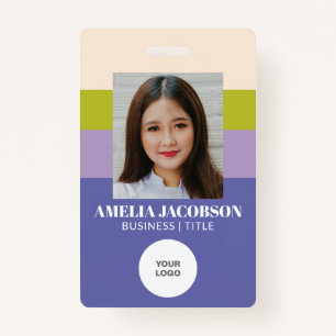 Stylish Purple Green Employee Photo ID and Logo ID Badge