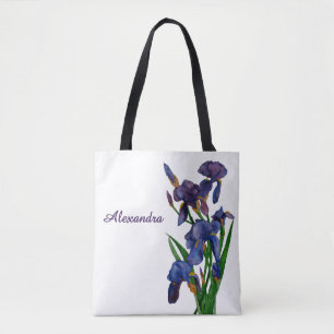 Stylish Purple Iris Watercolor Floral Tote Bag