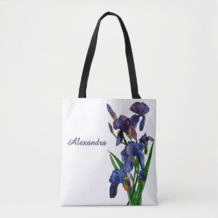 Stylish Purple Iris Watercolor Floral  Tote Bag