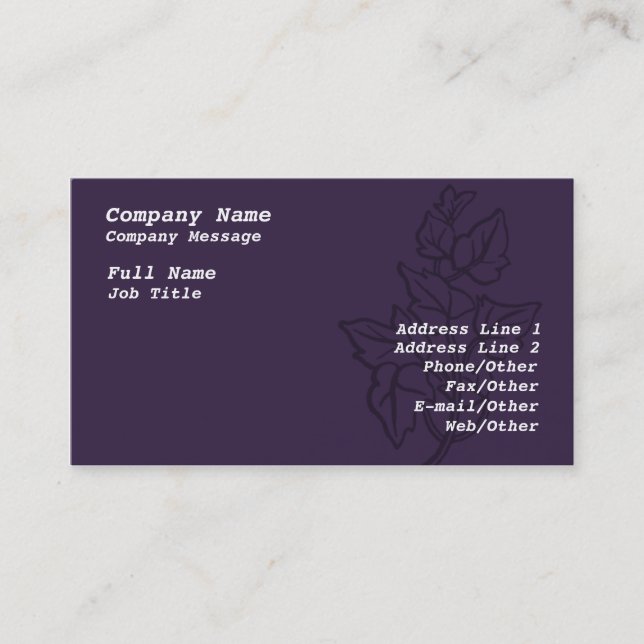 Stylish Purple Ivy Business Card Template (Front)