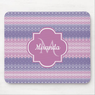 Stylish Purple Knit Pattern With Monogram and Name Mouse Mat
